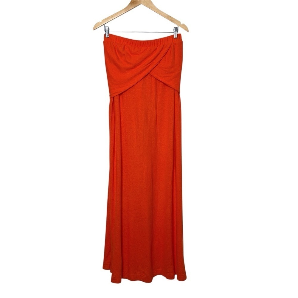 Free People Beach Orange Hemp Strapless Bandeau Tie Midi Swim Cover Up Dress L - Picture 7 of 11